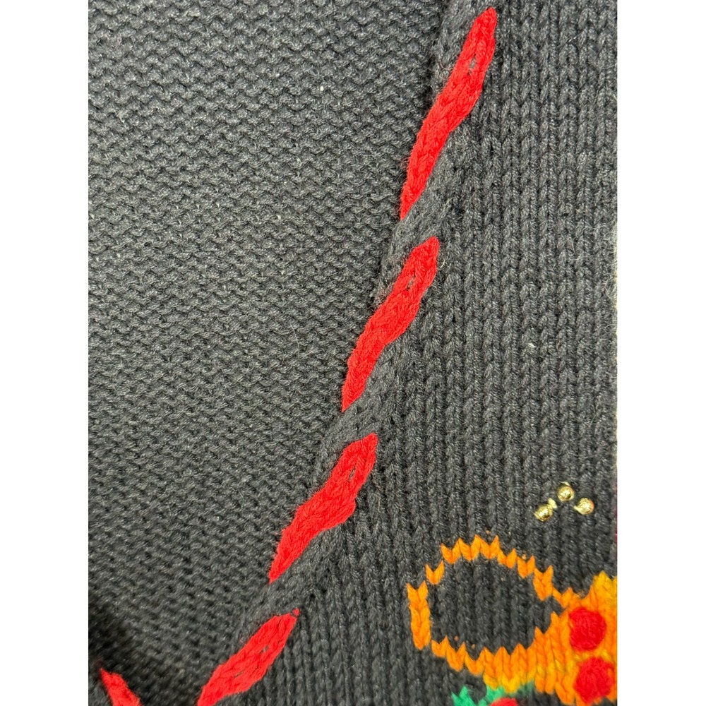 VTG Lauren Rogers Christmas Cardigan Sweater Black Knit Holiday Sleigh Tree 90's - Picture 5 of 11